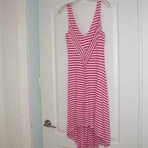 Hot Pink and White Striped Hi Low Dress